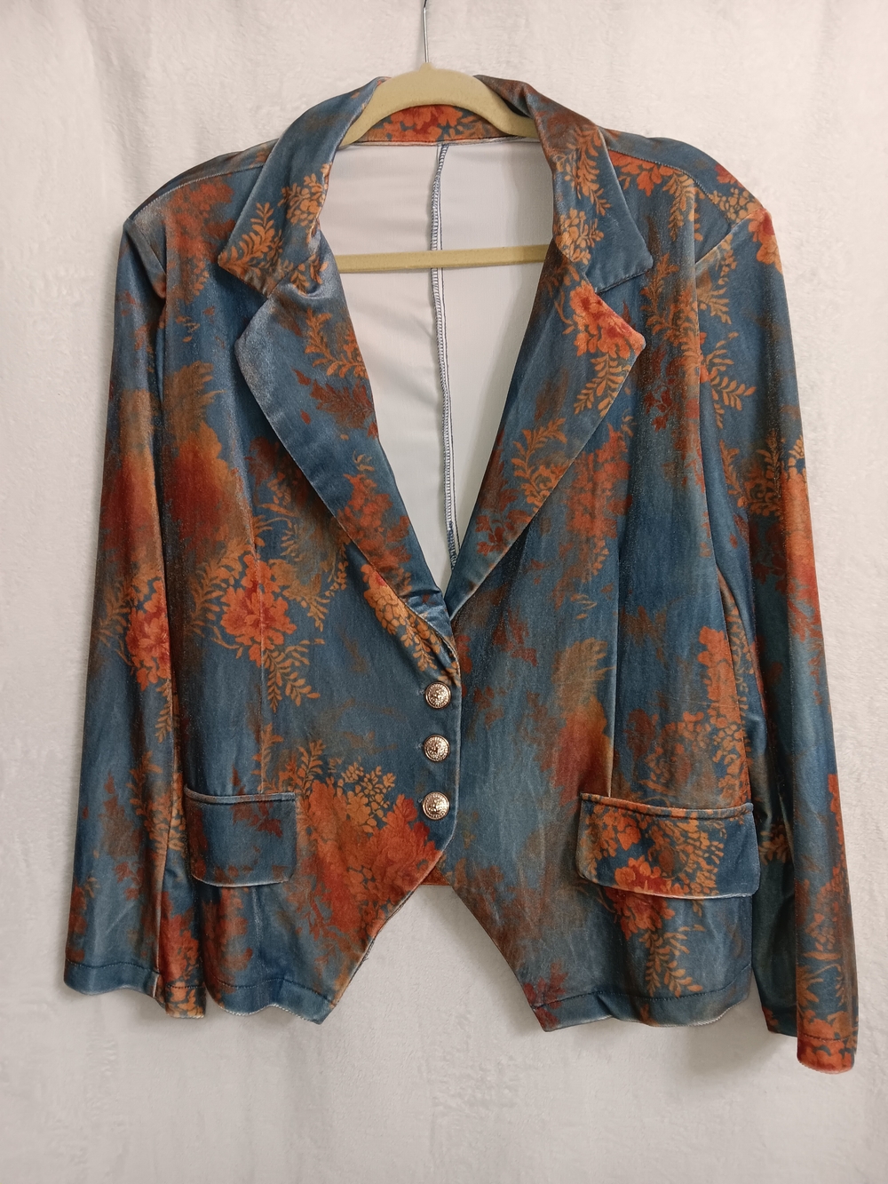 SHEIN Rust Floral Blue Satin Blazer Jacket